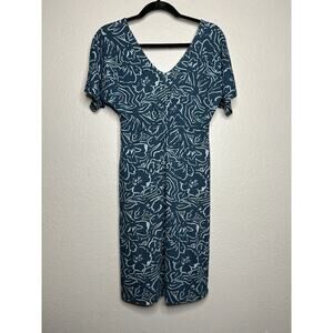 Pact Women’s Organic Cotton Short Sleeve Twist Front Dress Blue Floral Size XS